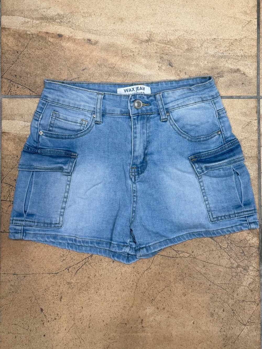 Wax Jean Light Blue Denim Cargo Shorts with Side Pockets